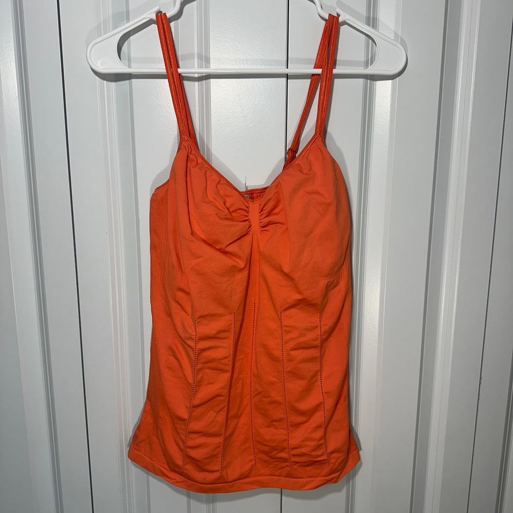Adidas Stella McCartney Tank Top Womens Large Orange Ribbed Seamless Cami Ruched